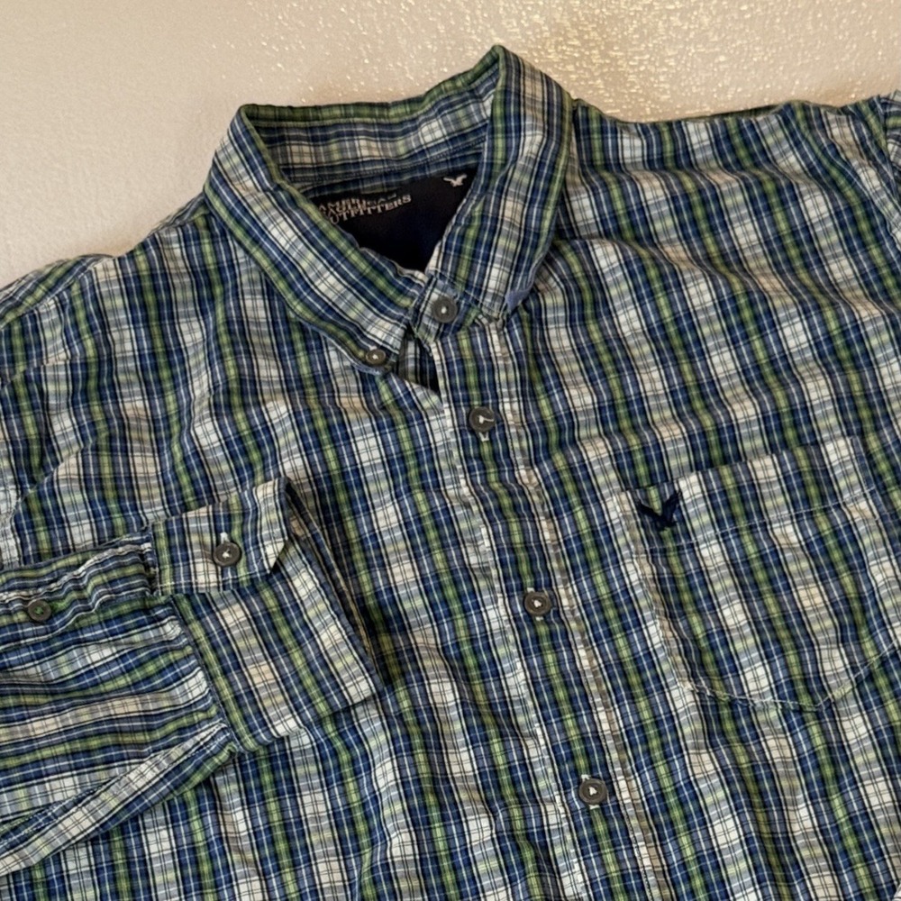 American Eagle Outfitters Green Blue Plaid Shirt Vintage Men's L SEE DESCRIPTION